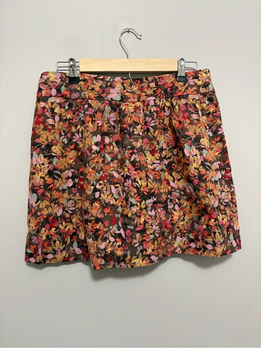 J.Crew Cotton Floral Brown Pink Cottagecore Smocked Waist Mini Skirt
